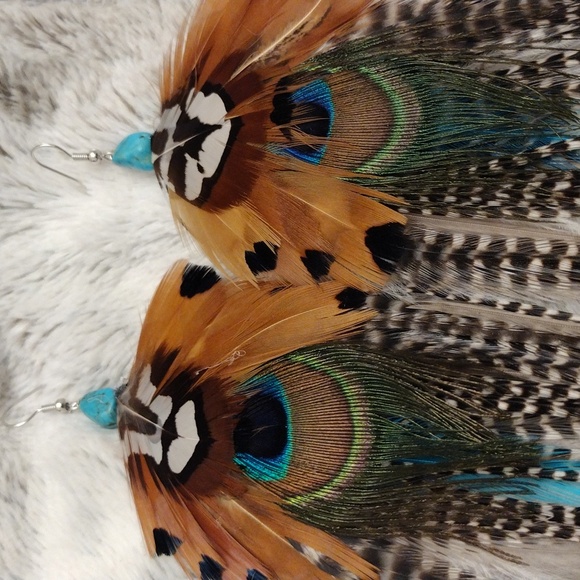 Handmade feather earrings with authentic turquoise - Picture 8 of 8